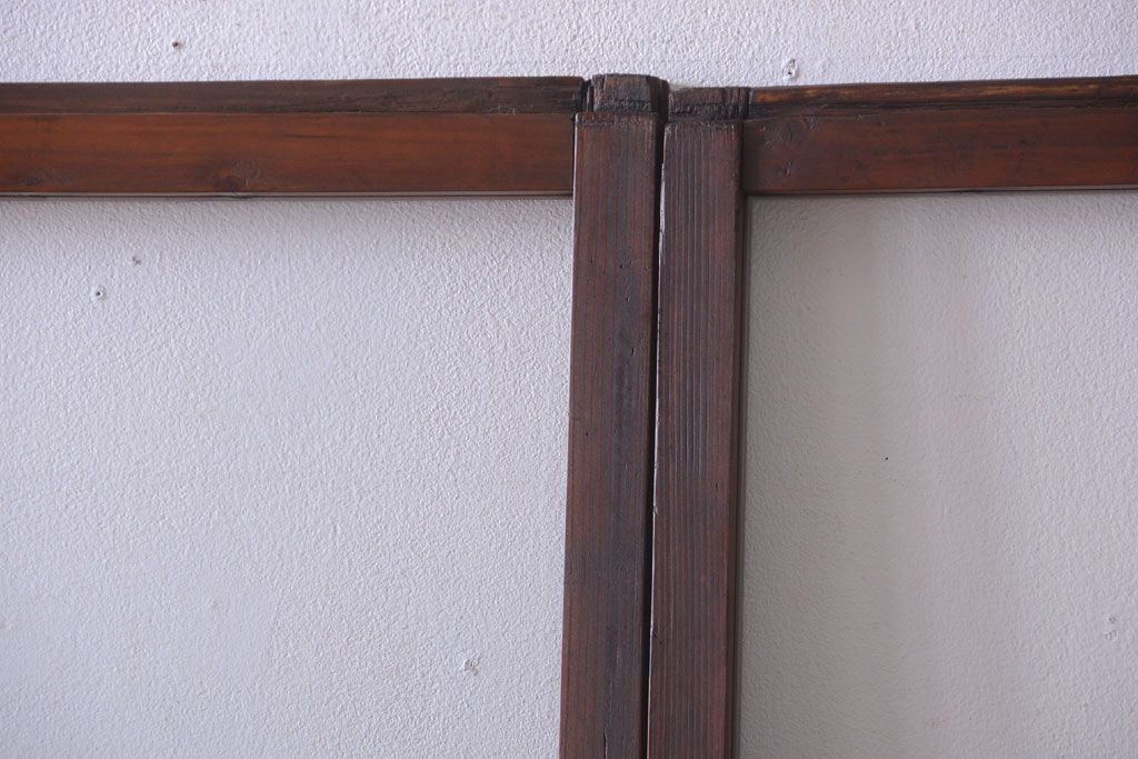 和製アンティーク　レトロな古い木のガラス戸2枚セット