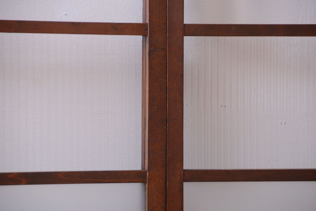 和製アンティーク　レトロな古い木のガラス戸2枚セット