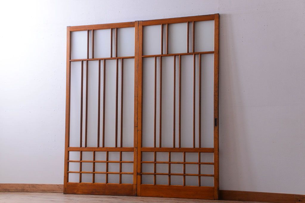 アンティーク　春慶塗が美しい上質なガラス戸2枚セット(2)