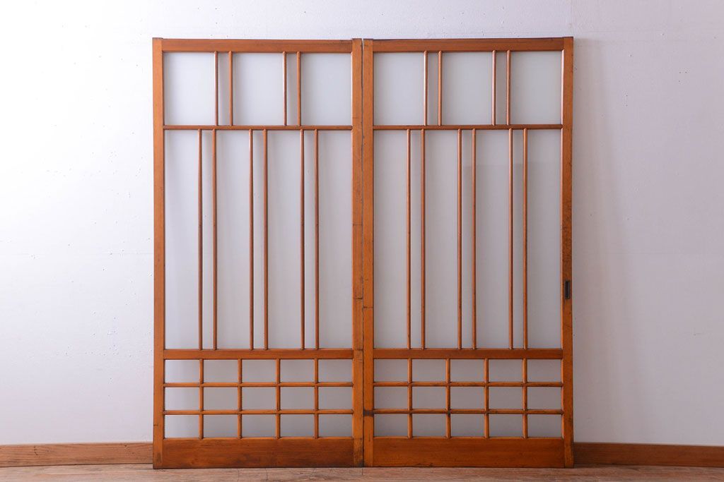 アンティーク　春慶塗が美しい上質なガラス戸2枚セット(2)