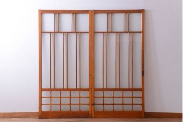 アンティーク　春慶塗が美しい上質なガラス戸2枚セット(2)