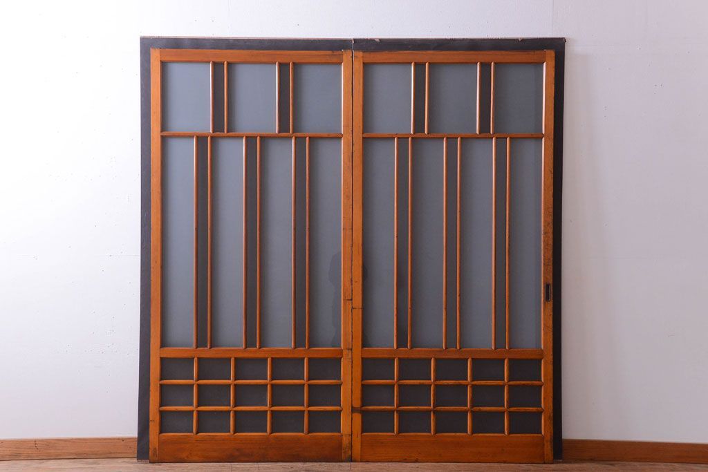 アンティーク　春慶塗が美しい上質なガラス戸2枚セット(2)