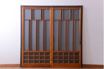 アンティーク　春慶塗が美しい上質なガラス戸2枚セット(2)