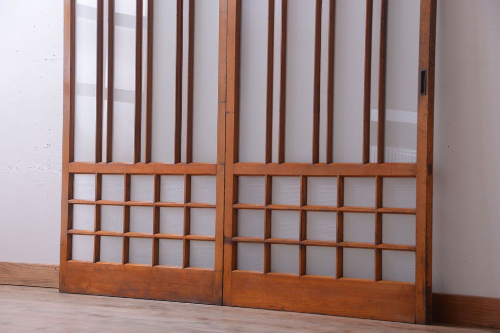 アンティーク　春慶塗が美しい上質なガラス戸2枚セット(2)