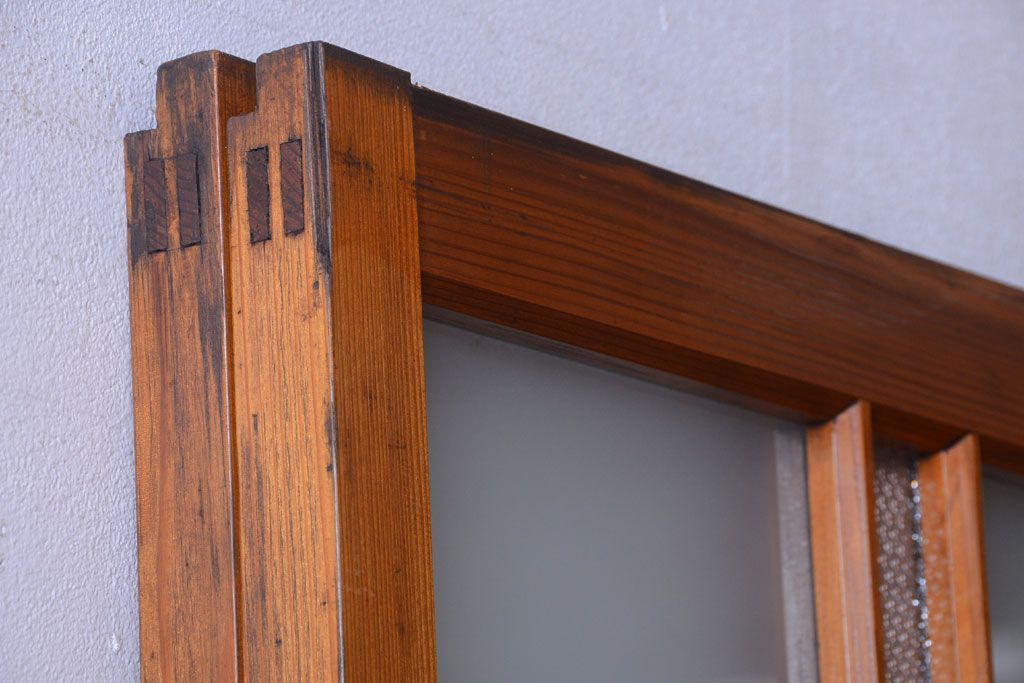 アンティーク　春慶塗が美しい上質なガラス戸2枚セット(2)