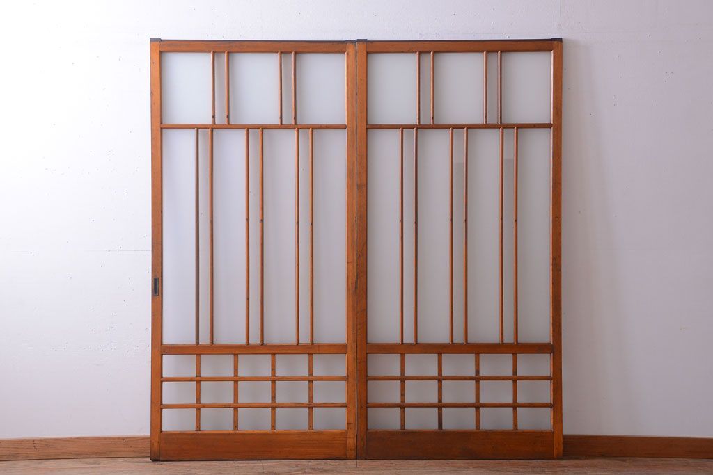 アンティーク　春慶塗が美しい上質なガラス戸2枚セット(2)