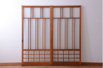 アンティーク　春慶塗が美しい上質なガラス戸2枚セット(2)