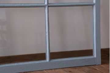 アンティーク　ブルーグレーペイントのガラス戸4枚セット(窓)