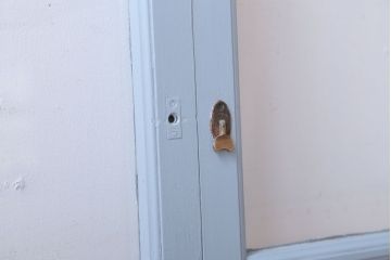 アンティーク　ブルーグレーペイントのガラス戸4枚セット(窓)