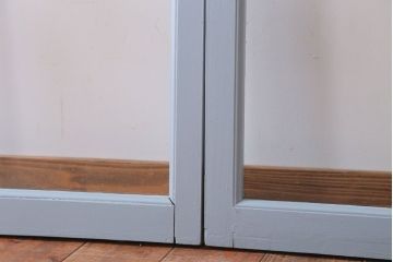 アンティーク　ブルーグレーペイントのガラス戸4枚セット(窓)