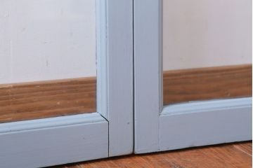 アンティーク　ブルーグレーペイントのガラス戸4枚セット(窓)