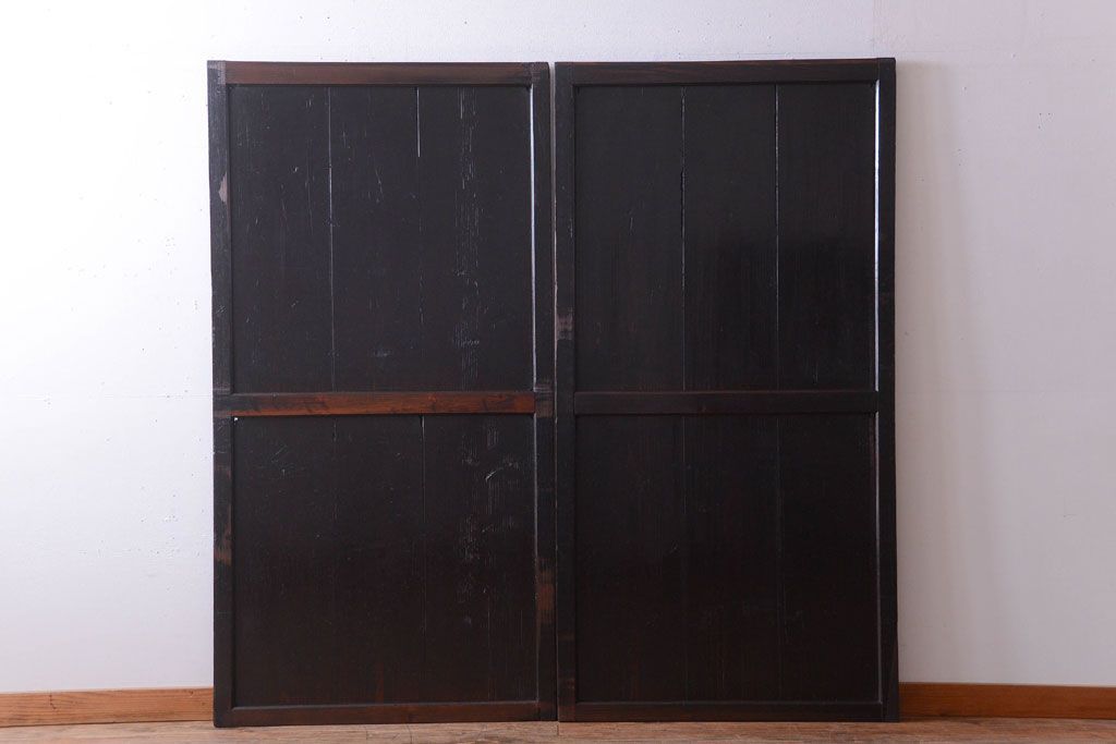 古民具・骨董　古い木製のアンティーク帯戸2枚セット