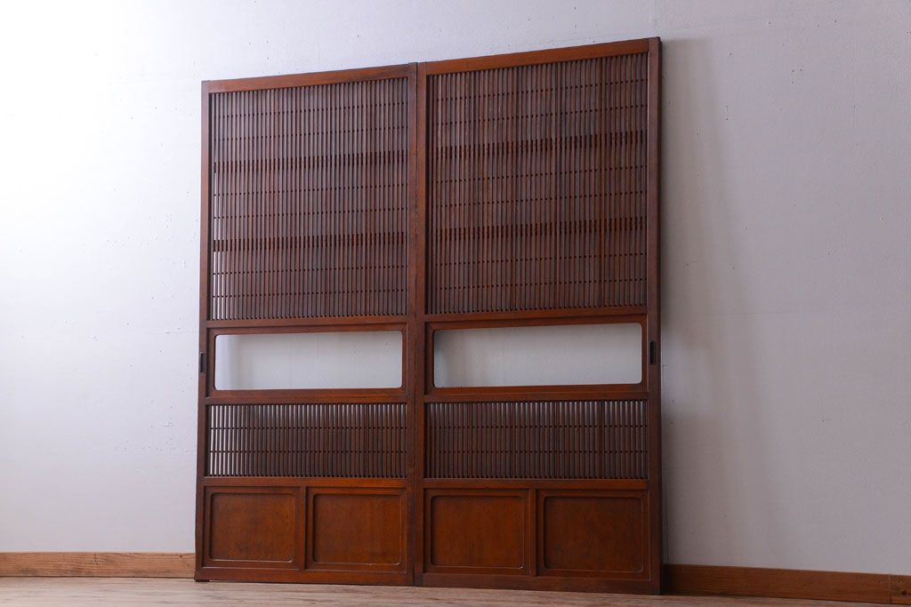 アンティーク　レトロな古い木の格子戸2枚セット