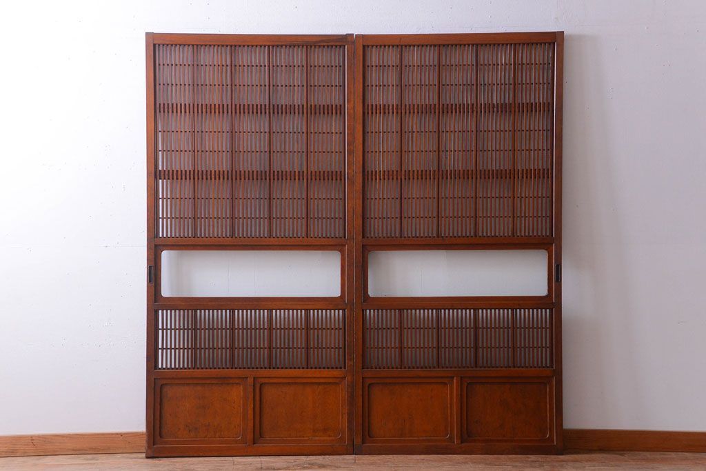 アンティーク　レトロな古い木の格子戸2枚セット