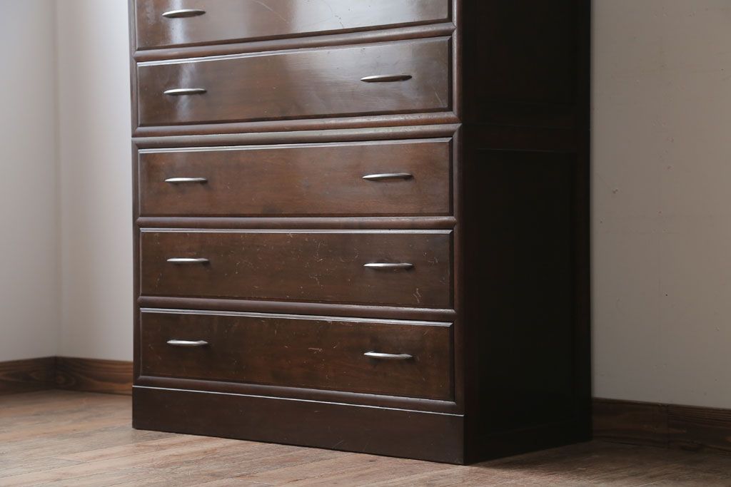 アンティーク家具　アンティーク　シンプルで上品な古い木の2段重ねチェスト