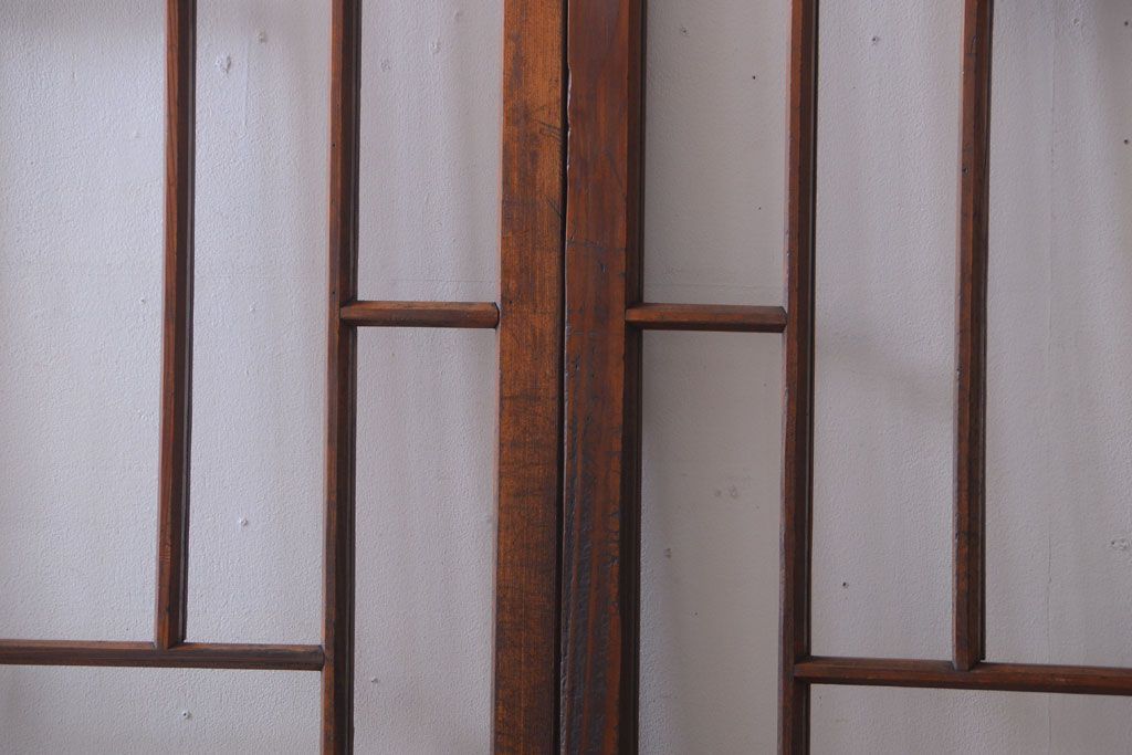 大正ロマン　モダンなデザインのアンティークガラス戸2枚セット