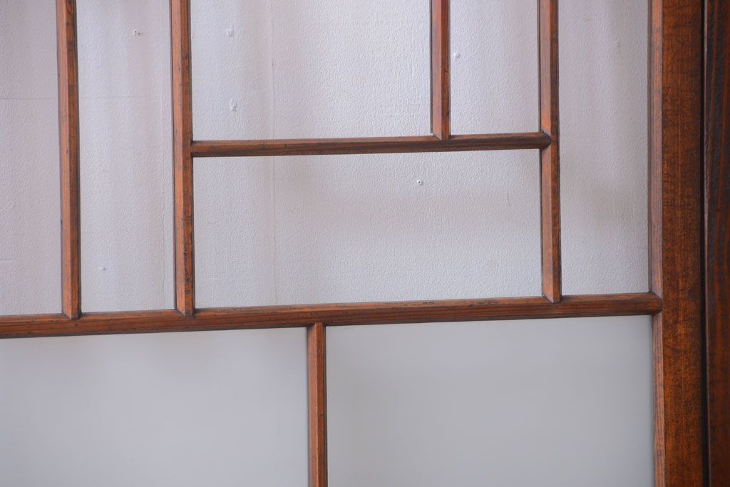 大正ロマン　モダンなデザインのアンティークガラス戸2枚セット