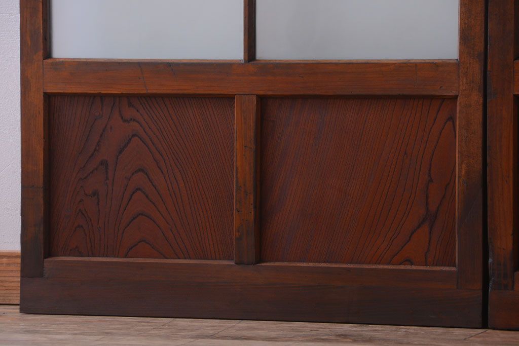 大正ロマン　モダンなデザインのアンティークガラス戸2枚セット