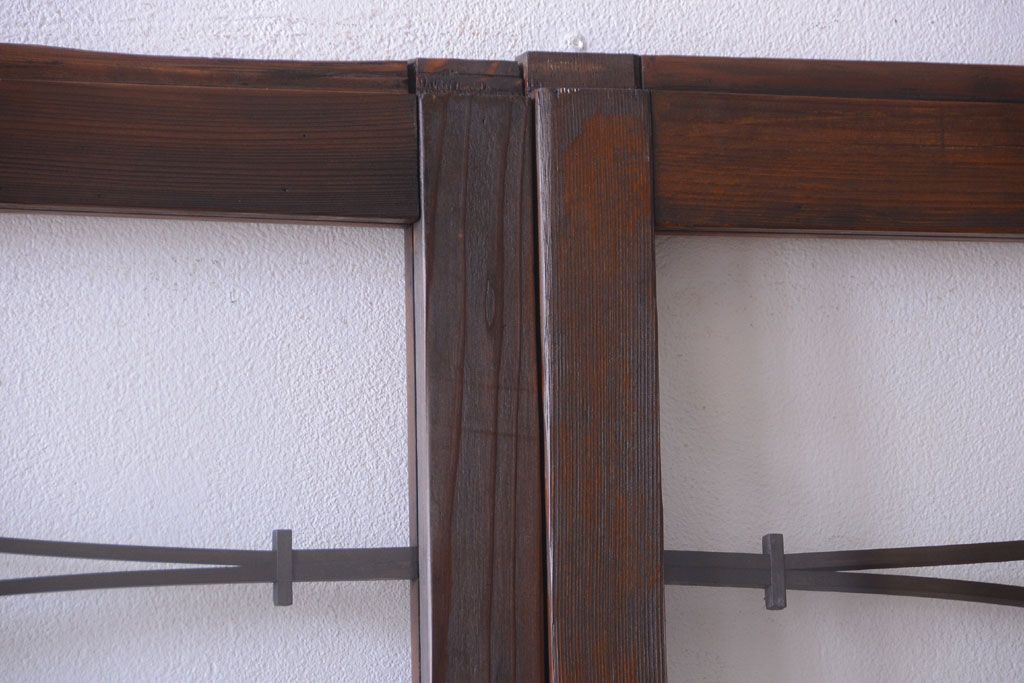 大正ロマン　モダンなデザインのアンティークガラス戸2枚セット