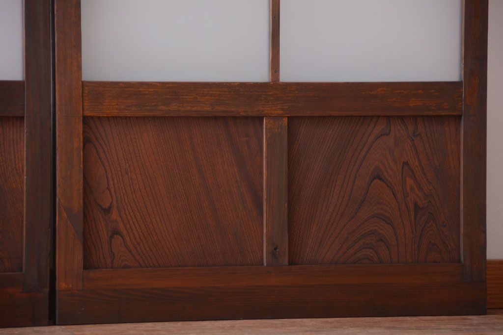 大正ロマン　モダンなデザインのアンティークガラス戸2枚セット