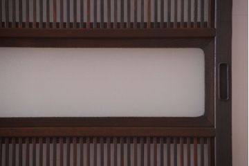 古民具・骨董　裏障子付き!ダイヤガラス帯のアンティーク格子戸4枚セット