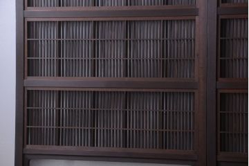 古民具・骨董　裏障子付き!ダイヤガラス帯のアンティーク格子戸4枚セット