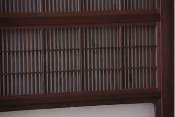 古民具・骨董　裏障子付き!ダイヤガラス帯のアンティーク格子戸4枚セット