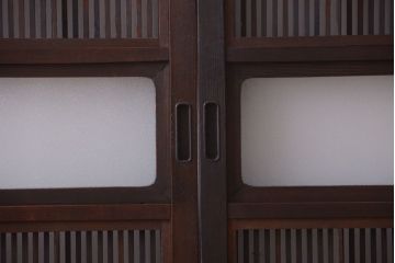 古民具・骨董　裏障子付き!ダイヤガラス帯のアンティーク格子戸4枚セット