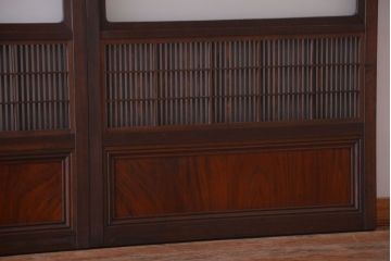 古民具・骨董　裏障子付き!ダイヤガラス帯のアンティーク格子戸4枚セット