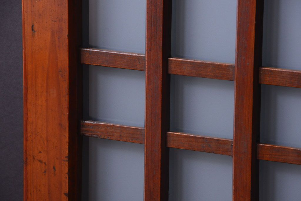 古民具・骨董　古い木製のすりガラス入り格子帯戸3枚セット(ガラス帯戸)