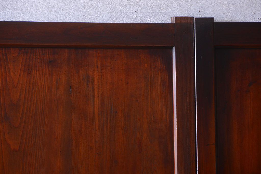 古民具・骨董　古い木製のすりガラス入り格子帯戸3枚セット(ガラス帯戸)