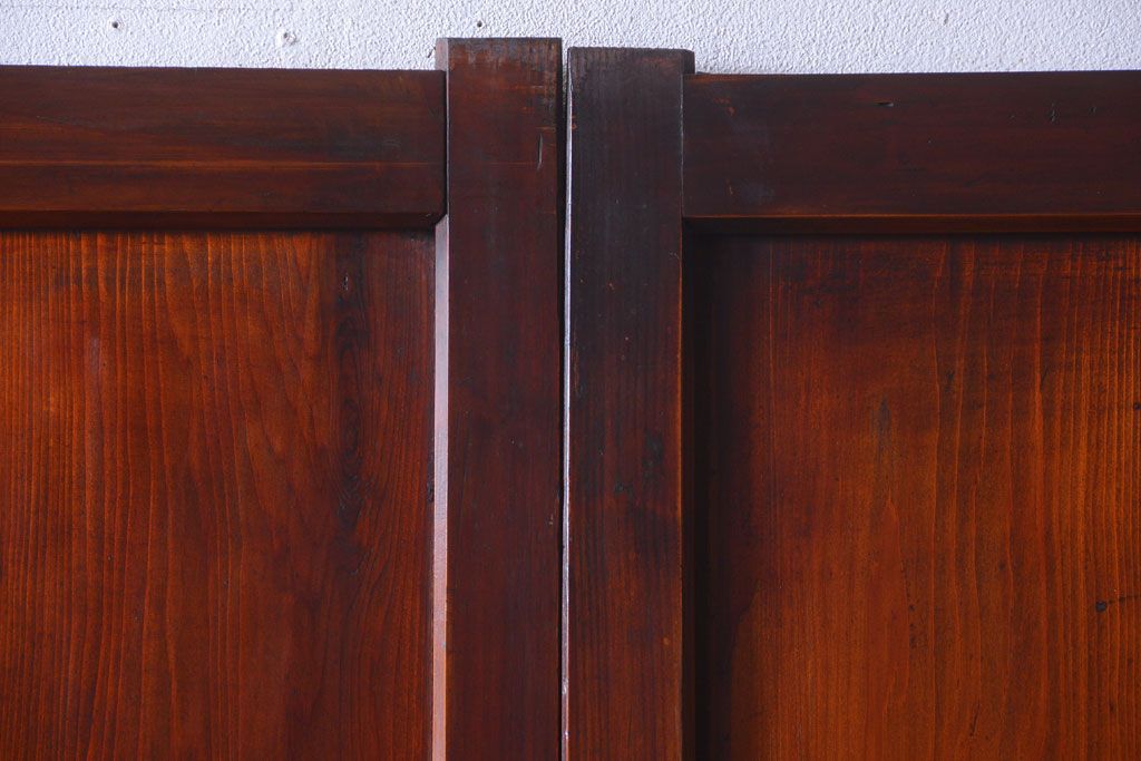 古民具・骨董　古い木製のすりガラス入り格子帯戸3枚セット(ガラス帯戸)