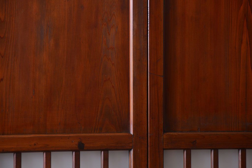 古民具・骨董　古い木製のすりガラス入り格子帯戸3枚セット(ガラス帯戸)