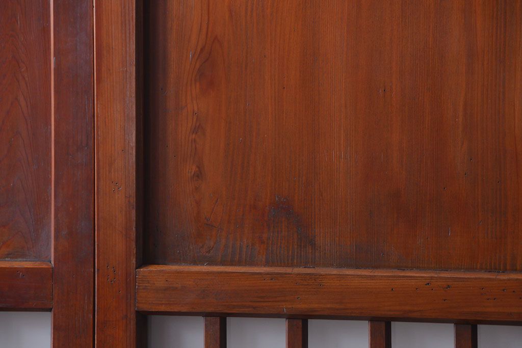 古民具・骨董　古い木製のすりガラス入り格子帯戸3枚セット(ガラス帯戸)