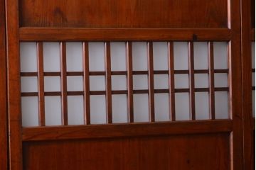 古民具・骨董　古い木製のすりガラス入り格子帯戸3枚セット(ガラス帯戸)