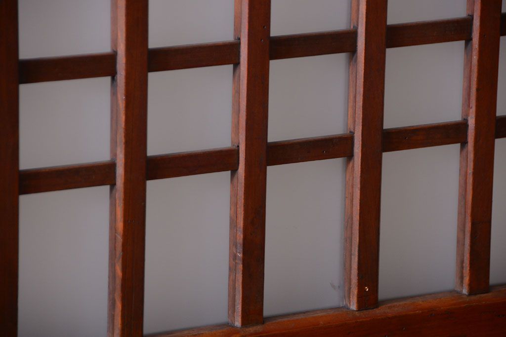 古民具・骨董　古い木製のすりガラス入り格子帯戸3枚セット(ガラス帯戸)