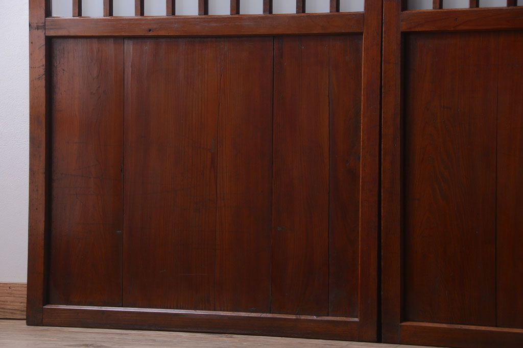 古民具・骨董　古い木製のすりガラス入り格子帯戸3枚セット(ガラス帯戸)