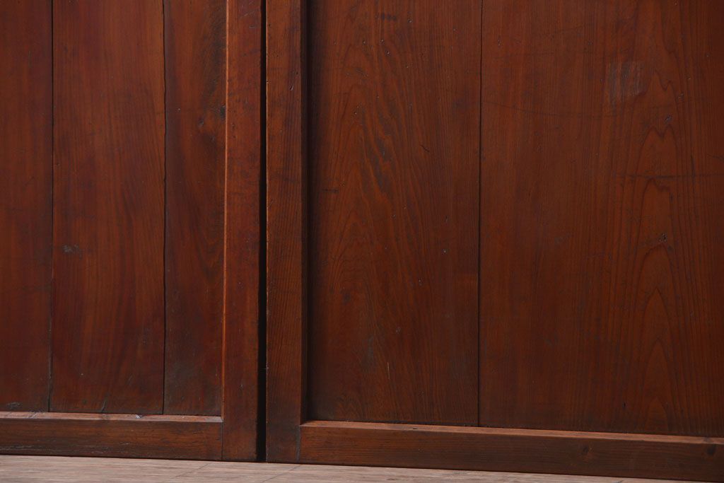 古民具・骨董　古い木製のすりガラス入り格子帯戸3枚セット(ガラス帯戸)