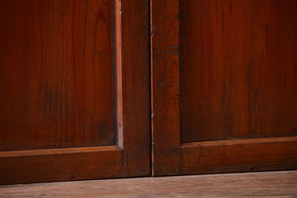 古民具・骨董　古い木製のすりガラス入り格子帯戸3枚セット(ガラス帯戸)