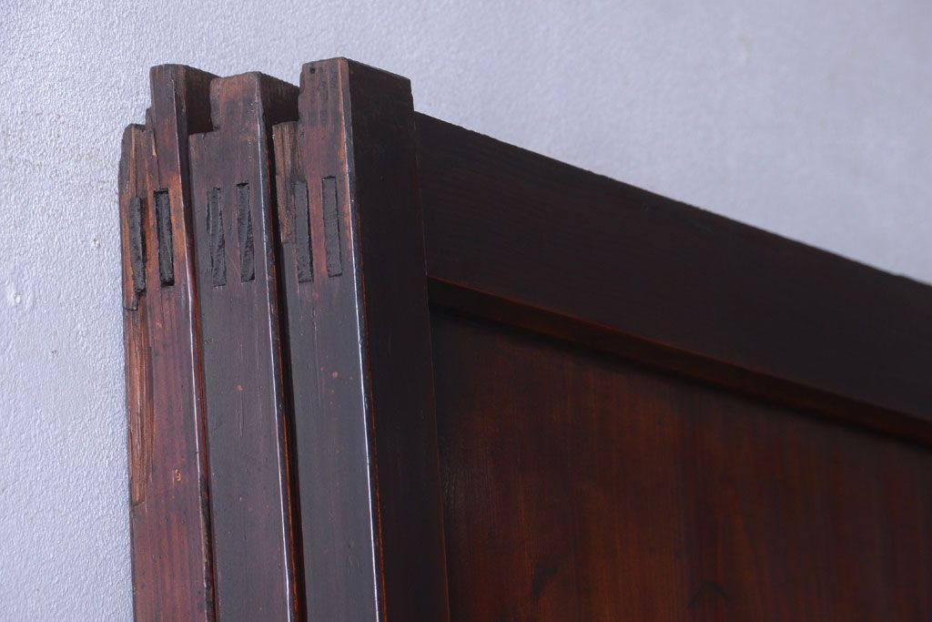 古民具・骨董　古い木製のすりガラス入り格子帯戸3枚セット(ガラス帯戸)