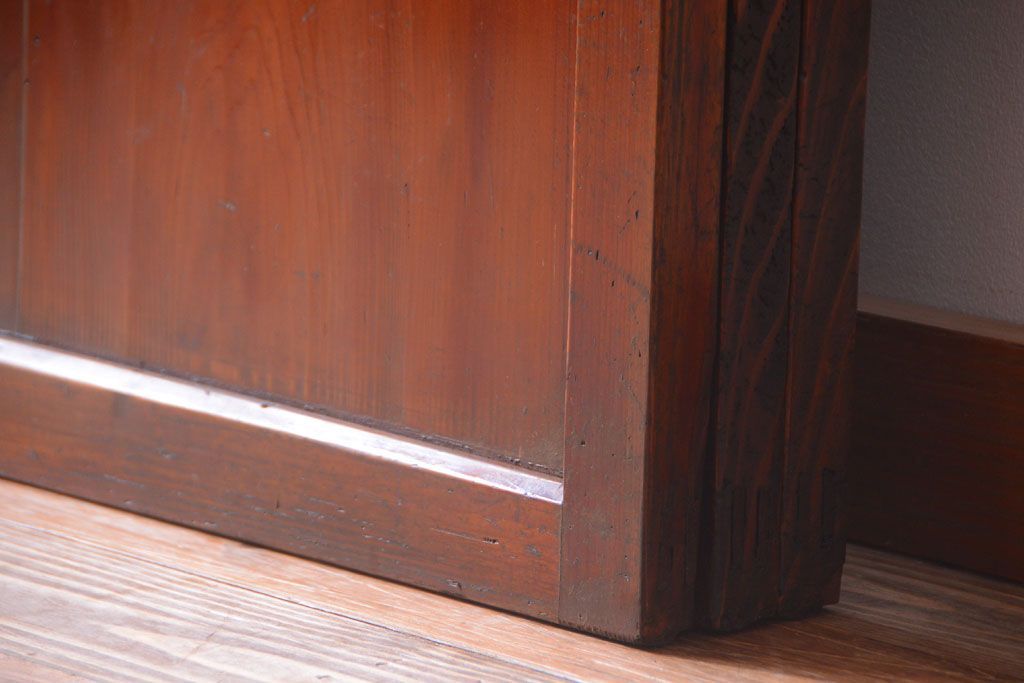 古民具・骨董　古い木製のすりガラス入り格子帯戸3枚セット(ガラス帯戸)