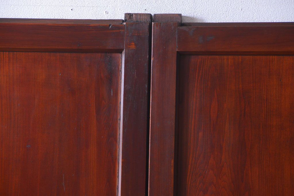 古民具・骨董　古い木製のすりガラス入り格子帯戸3枚セット(ガラス帯戸)