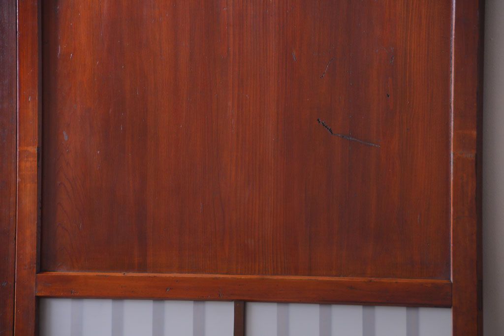 古民具・骨董　古い木製のすりガラス入り格子帯戸3枚セット(ガラス帯戸)