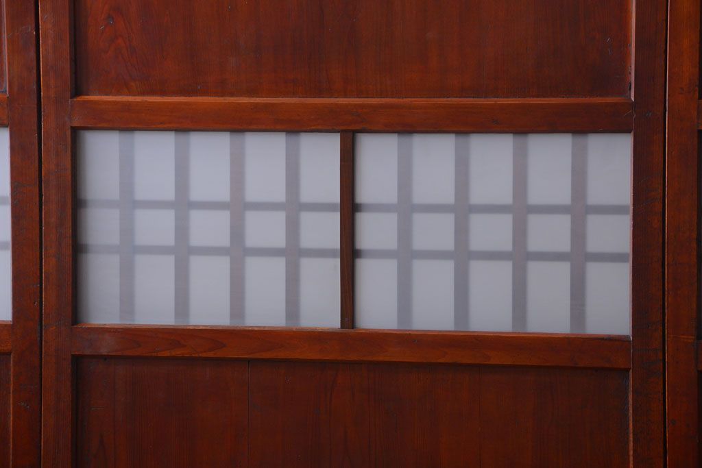 古民具・骨董　古い木製のすりガラス入り格子帯戸3枚セット(ガラス帯戸)