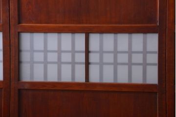 古民具・骨董　古い木製のすりガラス入り格子帯戸3枚セット(ガラス帯戸)