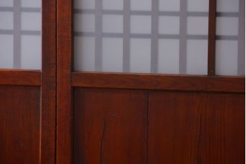 古民具・骨董　古い木製のすりガラス入り格子帯戸3枚セット(ガラス帯戸)