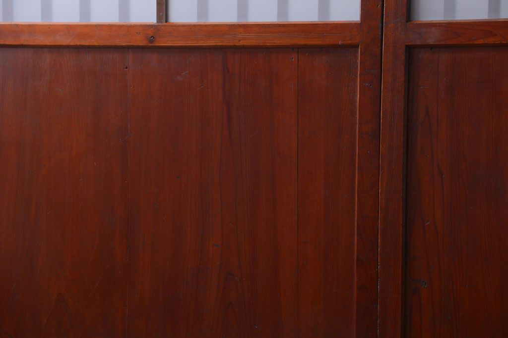 古民具・骨董　古い木製のすりガラス入り格子帯戸3枚セット(ガラス帯戸)