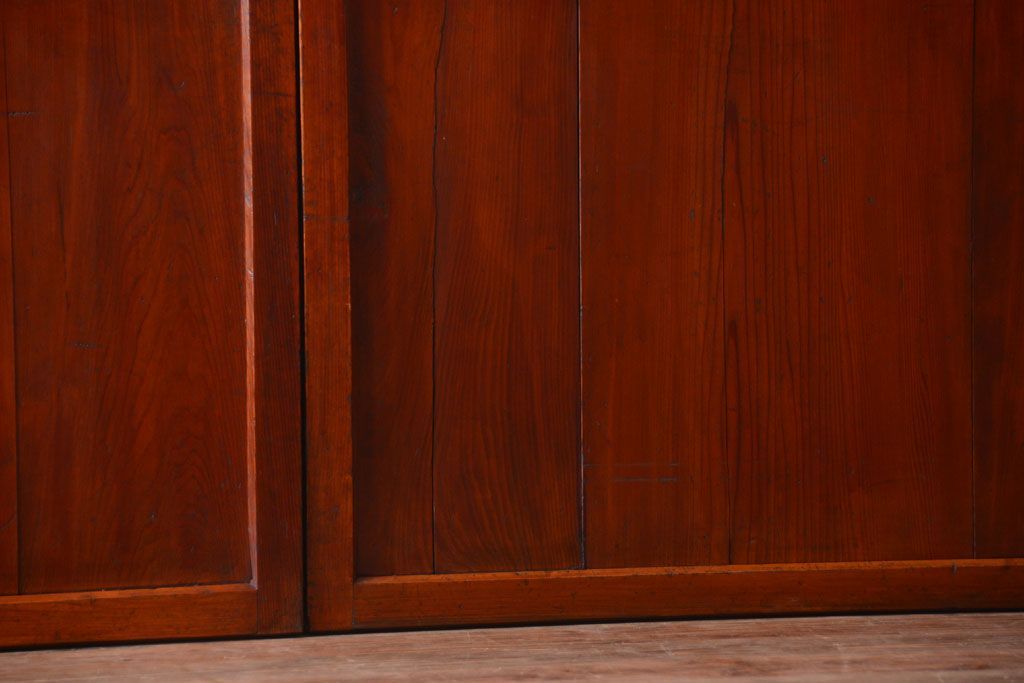 古民具・骨董　古い木製のすりガラス入り格子帯戸3枚セット(ガラス帯戸)