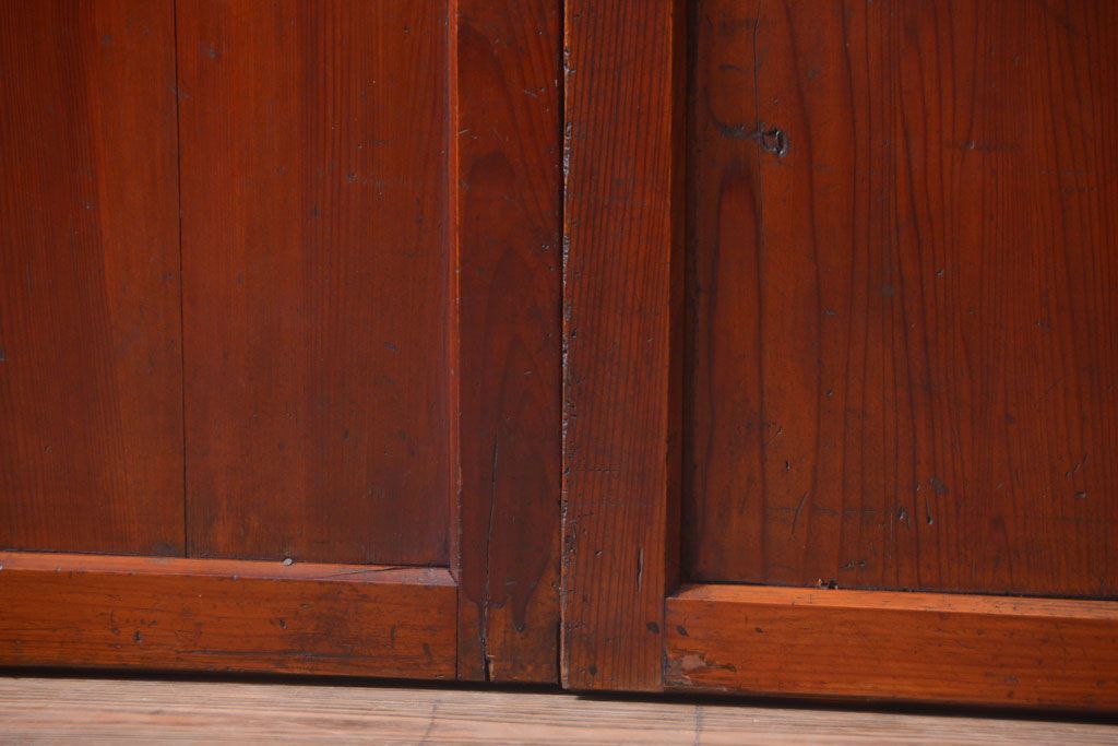 古民具・骨董　古い木製のすりガラス入り格子帯戸3枚セット(ガラス帯戸)