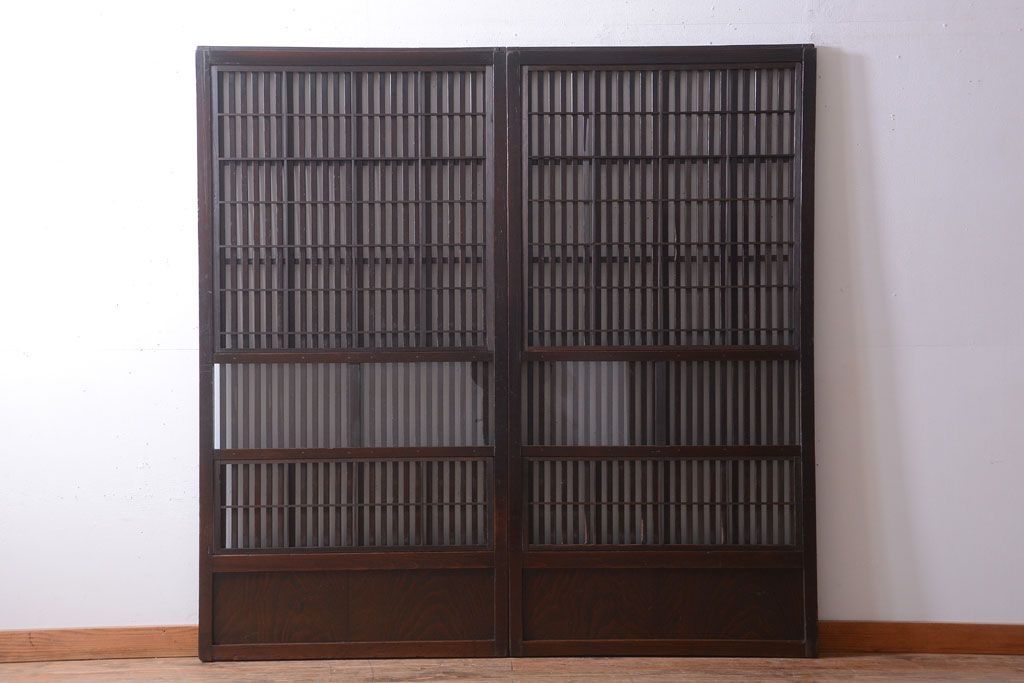 古民具・骨董　明治〜大正期　モダンなアンティーク格子戸2枚セット